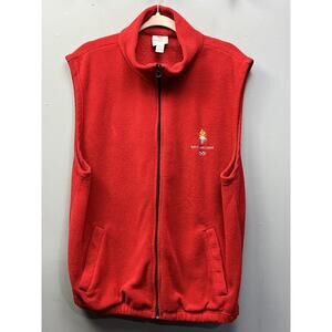 2002 Salt Lake City Winter Olympics Vest Mens XL Red Vintage Ski Skate Fleece‎